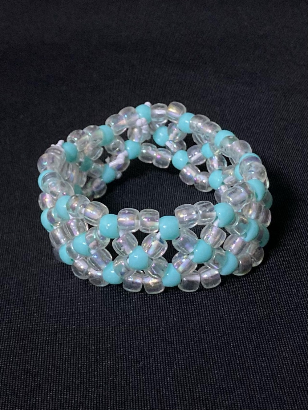 ⭐️ Handmade Transparent And Blue Pony Bead Cuff Bracelet